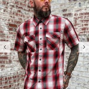 DIXXON “Capone” Bamboo Men’s 3X Red/Black and White Plaid Short Sleeve Shirt